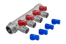 Коллектор с отсекающими кранами MPF 4 выхода х1" х1/2" наружная резьба ИС.072638