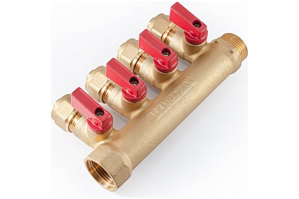 Коллектор с шаровыми кранами PROFACTOR в/н 3/4" х 4 вых 16 цанга PF MVP 266.4