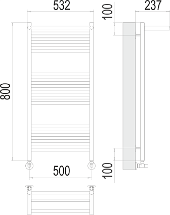 Полотенцесушитель водяной Terminus Аврора П16 500x800, 4670078529428 c полкой