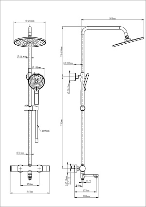 Душевая стойка Wonzon&Woghand WW-B3069-MB термостат, черный матовый