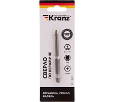 Сверло по стеклу и керамике 6 мм, 4 грани, шестигранный хвостовик Kranz KR-91-0649