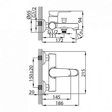 Смеситель для ванны Milardo Dover DOVSB00M02 с душем