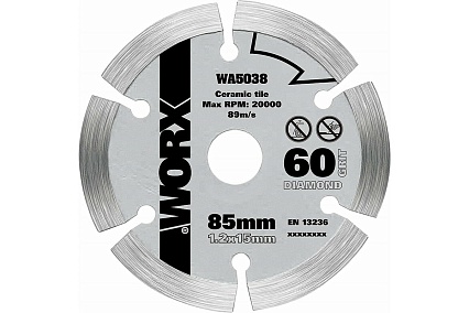 Пильный диск алмазный 85x1.2x15 мм Worx WA5038