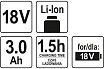 Аккумулятор 18 В, Li-Ion, 3.0 А*ч Yato YT-82843