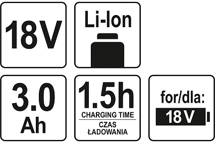 Аккумулятор 18 В, Li-Ion, 3.0 А*ч Yato YT-82843