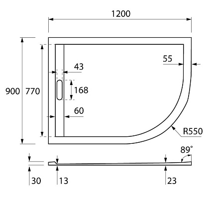 Поддон для душа Cezares TRAY-AS-RH-120/90-550-30-W-L 120x90 из мрамора, L