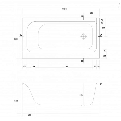 Акриловая ванна Cersanit Smart 170x80 см L