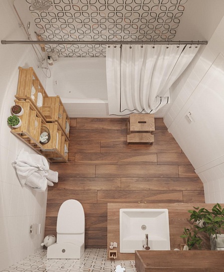 Дизайн-проект ванной комнаты "Дерево & Модерн".