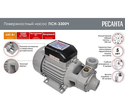 Поверхностный насос Ресанта ПСН-3300Ч 77/4/3