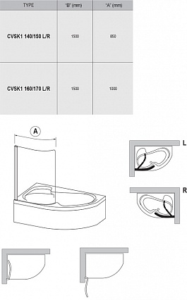 Шторка для ванны Ravak Chrome CVSK1 Rosa 160/170 L