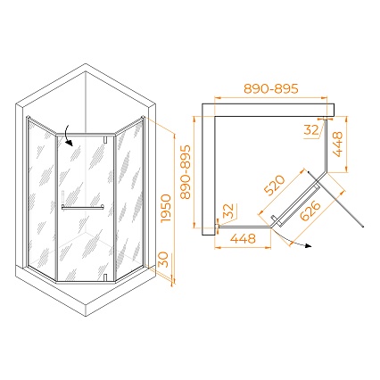 Душевой уголок RGW Hotel HO-084Gb 90x90 брашированное золото, прозрачное 350608499-016