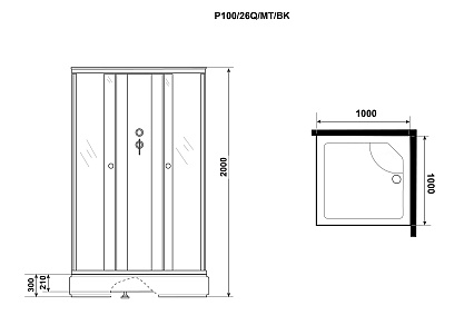 Душевая кабина Niagara Promo P100/26Q/MT/BK 100x100 стекло матовое, без крыши и г/м