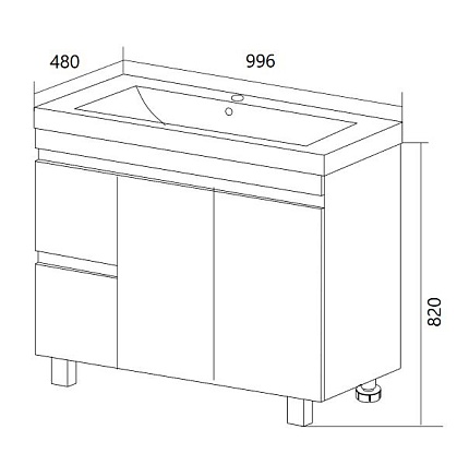 Тумба с раковиной 1MarKa Cube 100 см, 2 ящика, белый