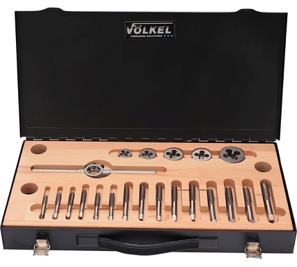 Набор метчиков и плашек VOLKEL UNC 1/4-1/2 HSS-G 27 предметов V48050
