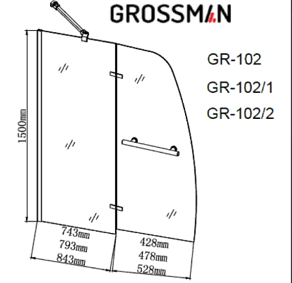 Шторка для ванны Grossman GR-102/1 150x100 прозрачное