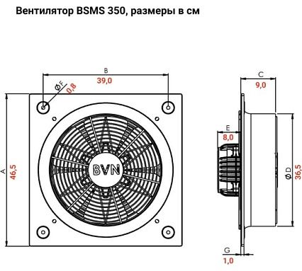 Осевой промышленный вентилятор с защитной решеткой BVN BSMS 350