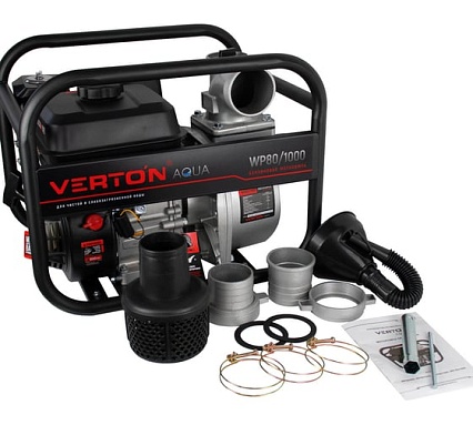 Мотопомпа Verton WP 80/1000 (7л.с/212см3,80мм/3", 1000л/мин, 60м3/ч, h8м/26, d8мм 01.17548.17553