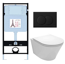 Подвесной унитаз Jacob Delafon Rodin+ E21750RU-BL комплект 4в1, клавиша черный матовый