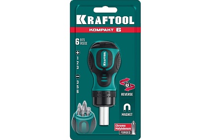 Реверсивная отвертка Kraftool Kompakt-6 с битами, 6 предм. 26190-H7