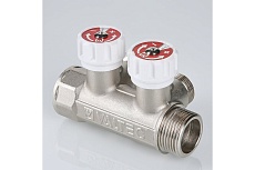 Коллектор с регулировочными вентилями Valtec 1&quot;х2 выхода, евроконус 3/4&quot; (на подающий трубопровод) VTc.570.NE.0602