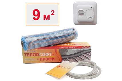 Нагревательный мат ТеплоСофт Профи 9м.кв. 1350Вт с терморегулятором 91350