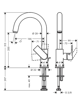 Смеситель для раковины Hansgrohe Vernis Shape 71564000, донный клапан, хром