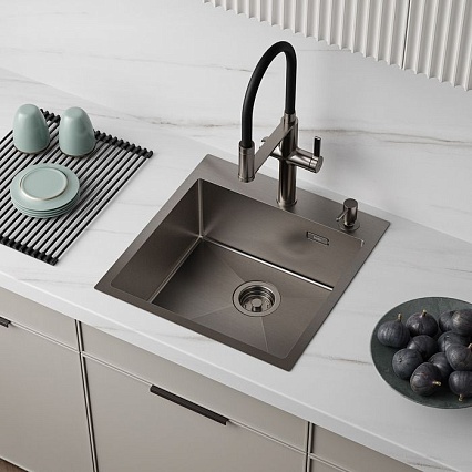 Кухонная мойка Iddis Haze врезной монтаж, нержавеющая сталь, графит, 49х51х20 см, HAZ49GMi77