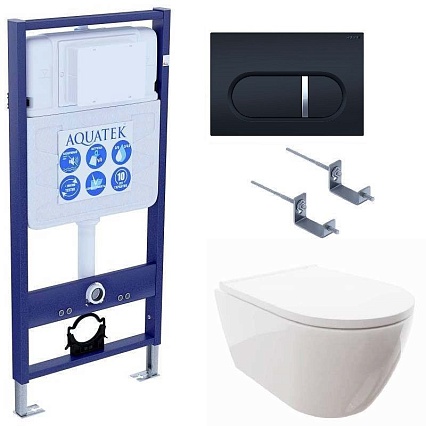 Подвесной унитаз SET Aquatek Поларис-045 4в1, кнопка черный матовый