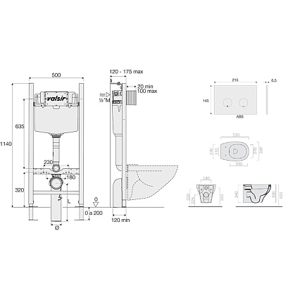 Подвесной унитаз с инсталляцией Valsir Winner S KIT VSCR 7212 Slim P4, 4в1, кнопка хром