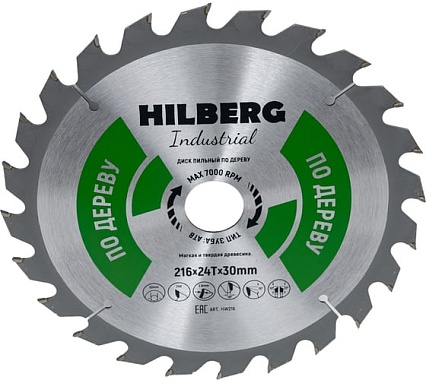 Диск пильный Industrial Дерево (216x30 мм; 24Т) Hilberg HW216