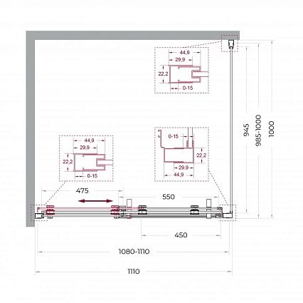 Душевой уголок BelBagno MARINO-2-AH-1-110/100-C-GM 110x100 прозрачный, оружейная сталь