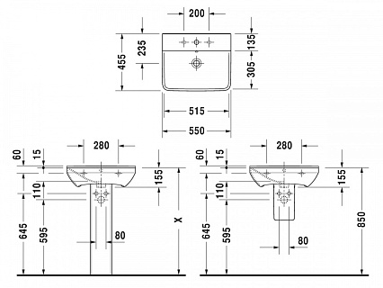 Полупьедестал для раковины Duravit P3 Comforts 0858370000