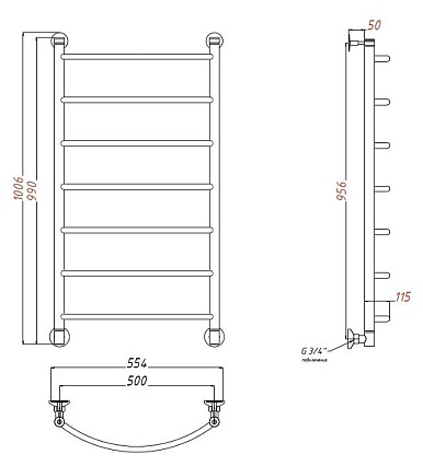 Полотенцесушитель водяной Aquanet Romeo 50x100 см бронза