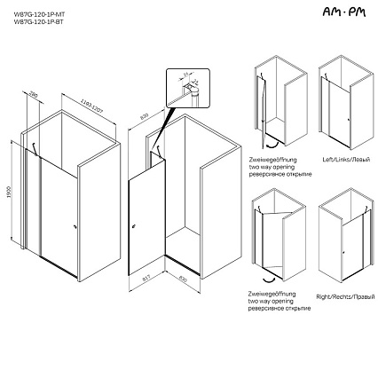 Душевая дверь Am.Pm Sunny W87G-120-1P-MT 120x190 прозрачное, хром матовый