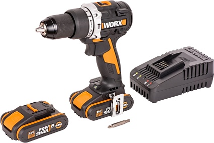 Ударная аккумуляторная дрель-шуруповерт Worx 60 Нм, 20 В, бесщеточная, 2 Ач x 2, ЗУ 2 А, кейс WX352