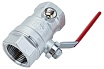 Шаровой кран Giacomini R250DS, 1", ВВ, ручка-рычаг красный, хромированный, со сливом R250SX005