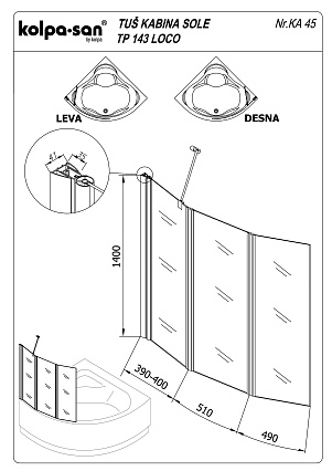 Шторка для ванны Kolpa-San Sole TP 143 Loco L/D
