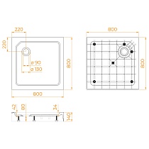 Поддон для душа RGW SMC-C-088 80x80 стеклопластик, белый 12350188-01