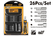 Отвертка с битами Ingco INDUSTRIAL трещоточная, 26шт HKSDB0268