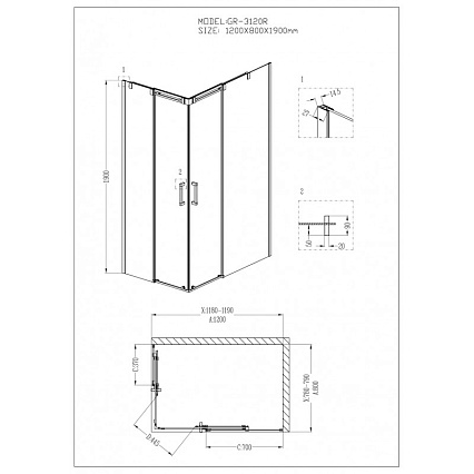 Душевой уголок Grossman Galaxy GR-3120R 120x80 прямоугольный, правый