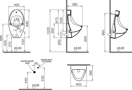 Писсуар VitrA Arkitekt 4106B003-5597 питание от батарейки