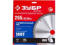 Диск пильный по алюминию Зубр Универсальный рез 255x32/30 мм, 100Т 36916-255-32-100_z01
