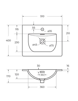 Раковина BelBagno 50 см BB-8099-3-50