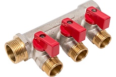 Латунный коллектор Terma 3/4"в/н с 3-мя шаровыми кранами на 1/2" (нар.резьбы) (14016) 41232