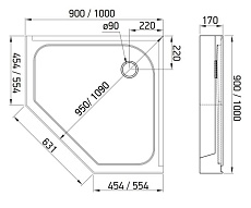 Поддон для душа Alex Baitler AB 9017V 90x90 белый