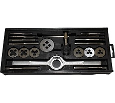 Комплект резьбонарезного инструмента: вороток и плашкодержатель CNIC 10 метчиков и 6 плашек М3-М10 9ХС в пласт. футляре 19 поз. SP019-1 65508