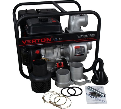 Мотопомпа Verton WP 100/1600 13л.с/389см3, 100мм/4", 1600л/мин, 96м3/ч,h8м/30, d8мм 01.17548.17555