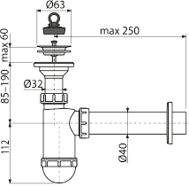 Сифон для раковины Alcaplast A41 с нерж. решеткой