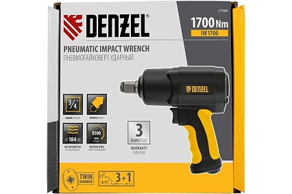 Ударный пневмогайковерт Denzel iw1700, 3/4, 8500 об/мин, 1700 нм 57488