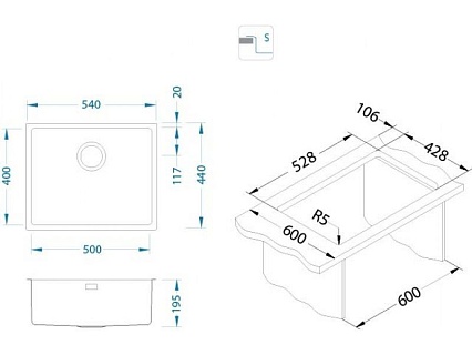 Кухонная мойка Alveus Kombino Monarch F/S 50 1120902 54 см встраиваемая сверху, золото